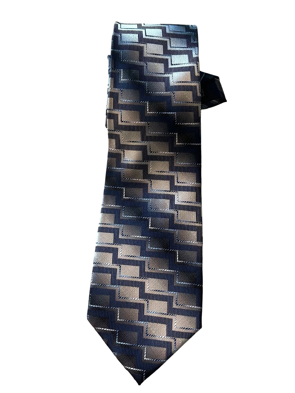 Caofenvoo Men's Geometric Pattern Tie in Blue and Silver